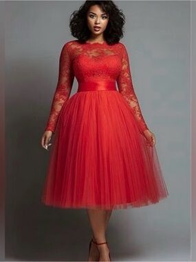 NWT XPLUSWEAR Elegant Red Lace  Dress
